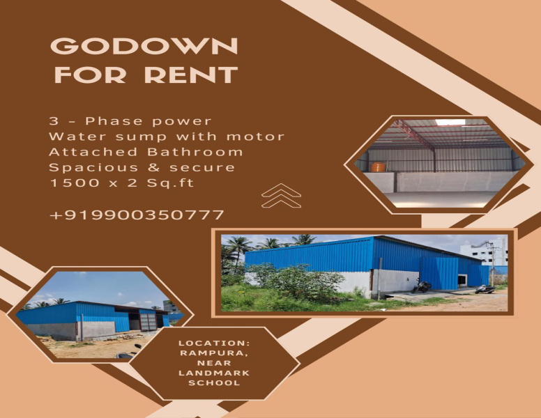  Warehouse 1500 Sq.ft. for Rent in Rampura, Bangalore