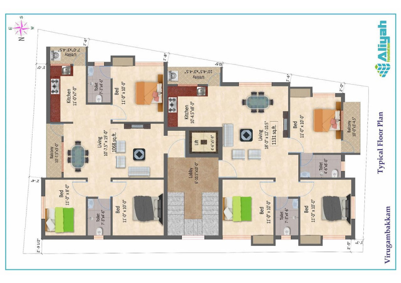 2.5 BHK Apartment 1004 Sq.ft. for Sale in Sanjay Gandhi Nagar, Virugambakkam, Chennai