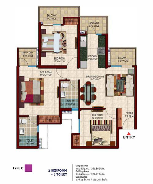 3 BHK 1250 Sq.ft. Apartment for Sale in Techzone 4, Greater Noida