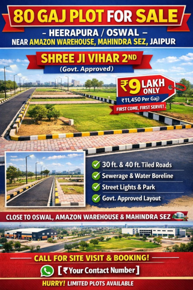  80 Sq. Yards Residential Plot for Sale in Mahindra SEZ, Jaipur