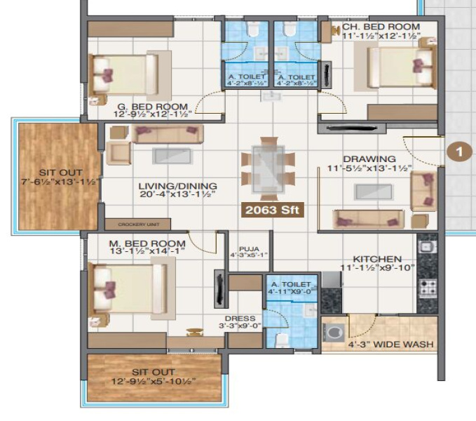 3 BHK 2063 Sq.ft. Apartment for Sale in Narsingi, Hyderabad