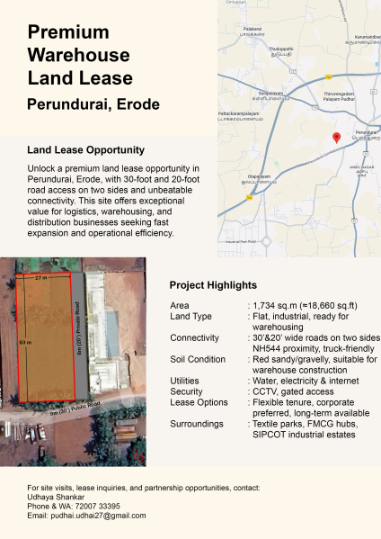  18660 Sq.ft. Industrial Land for Rent in Perundurai, Erode