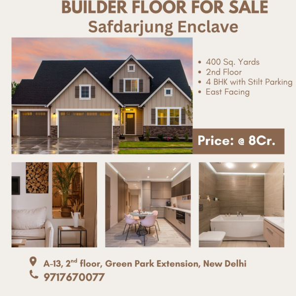 4 BHK 450 Sq. Yards Builder Floor for Sale in Safdarjung Enclave, Delhi