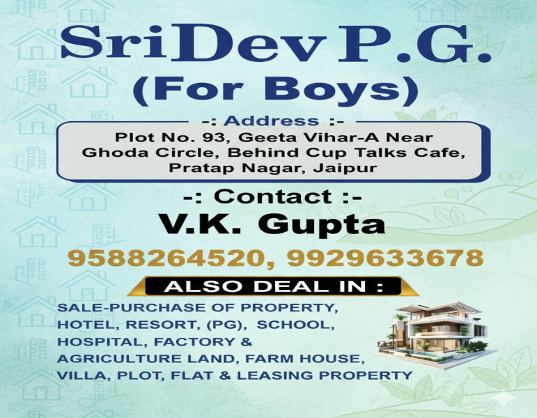  145 Sq. Yards House for PG in Pratap Nagar, Jaipur