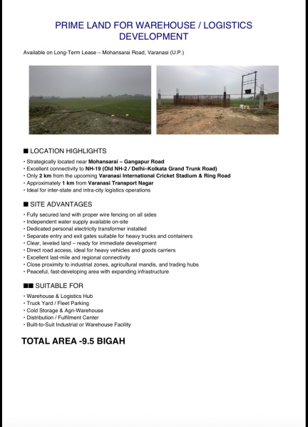  200000 Sq.ft. Industrial Land for Rent in Mohansarai, Varanasi