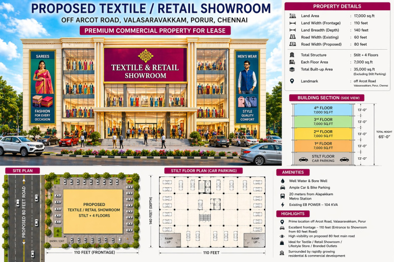  36000 Sq.ft. Showroom for Rent in Porur, Chennai