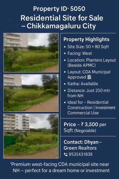  51 Sq.ft. Agricultural/Farm Land for Sale in KHB Colony, Chikmagalur