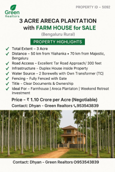  Agricultural Land for Rent in bangalore, Bangalore, Bangalore