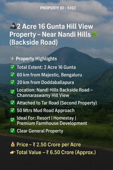  2 Acre Agricultural/Farm Land for Sale in Nandi Hills, Bangalore