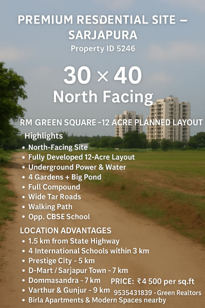  1200 Sq.ft. Residential Plot for Sale in Sarjapur, Bangalore