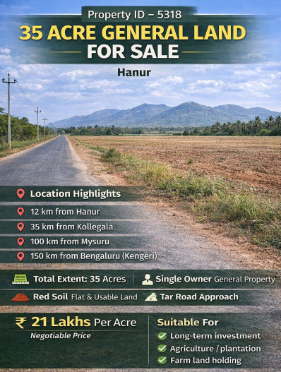  35 Acre Agricultural/Farm Land for Sale in Hanur, Chamrajnagar