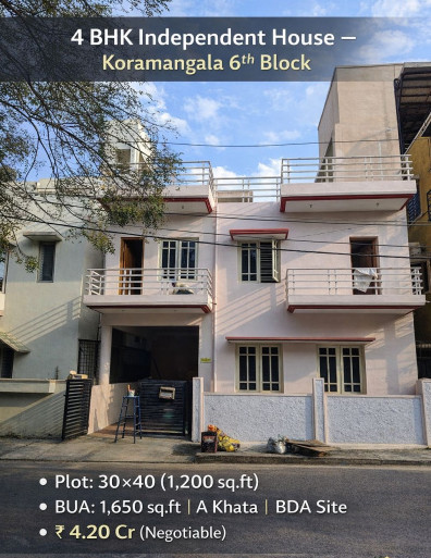 4 BHK 1650 Sq.ft. House for Sale in Koramangala, Bangalore