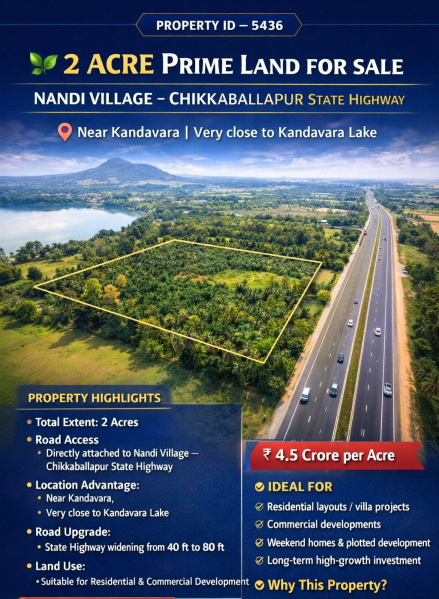  2 Acre Commercial Land for Sale in Nallakadirenahalli, ChikBallapur
