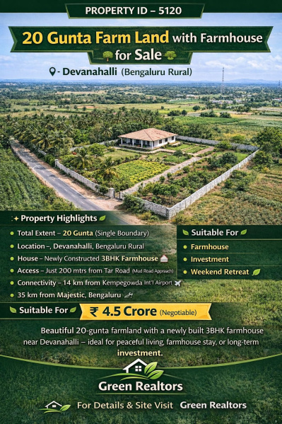  20 Guntha Agricultural/Farm Land for Sale in Devanhalli Road, Bangalore