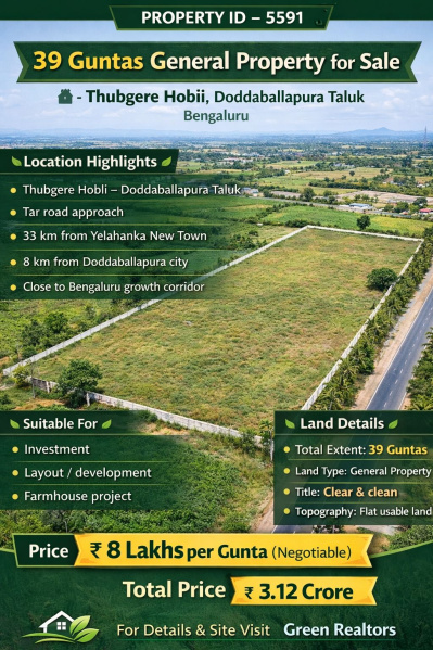  39 Guntha Agricultural/Farm Land for Sale in Doddaballapur, Bangalore