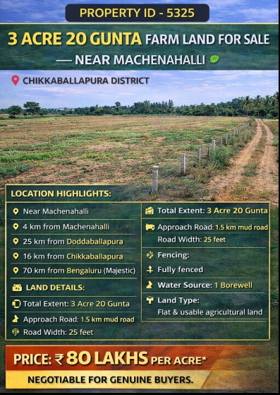  3 Acre Agricultural/Farm Land for Sale in Manchenahalli, ChikBallapur
