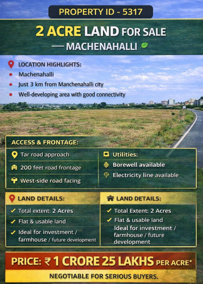 2 Acre Agricultural/Farm Land for Sale in Manchenahalli, ChikBallapur