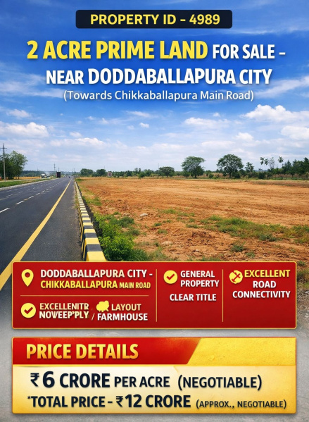  2 Acre Agricultural/Farm Land for Sale in Doddaballapur, Bangalore