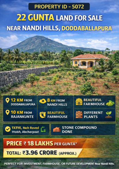  22 Guntha Agricultural/Farm Land for Sale in Doddaballapur, Bangalore