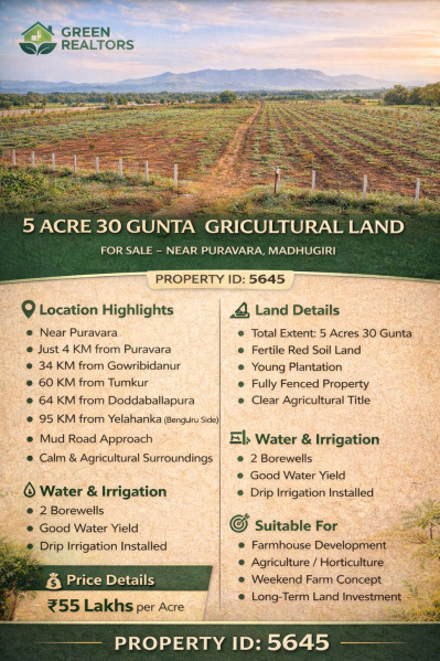  5 Acre Commercial Land for Sale in Madhugiri, Tumkur