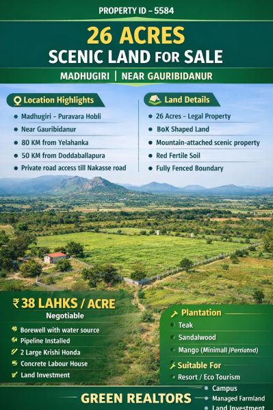  26 Acre Commercial Land for Sale in Gowribidanur, ChikBallapur