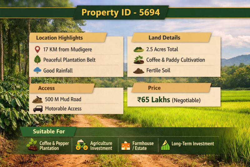  3 Acre Agricultural/Farm Land for Sale in Mudigere, Chikmagalur