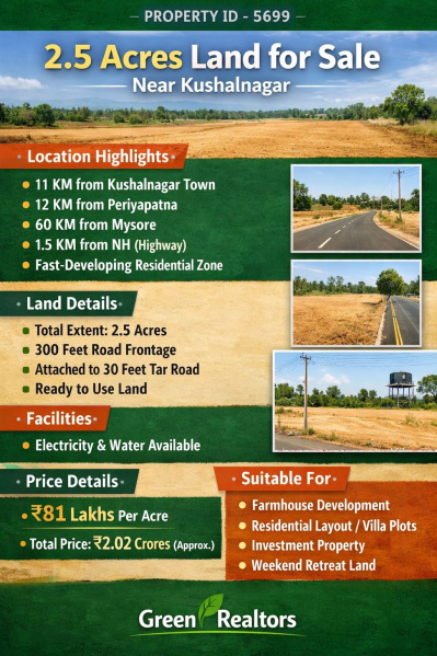  3 Acre Agricultural/Farm Land for Sale in Kushalnagar, Kodagu