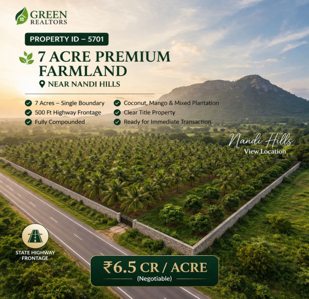  7 Acre Agricultural/Farm Land for Sale in Nandi Hills, Bangalore