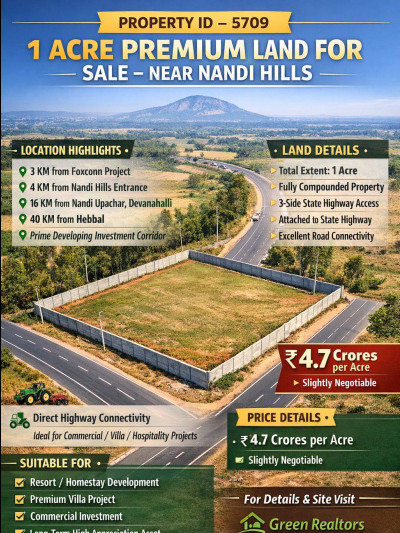  1 Acre Commercial Land for Sale in Nandi Hills, Bangalore