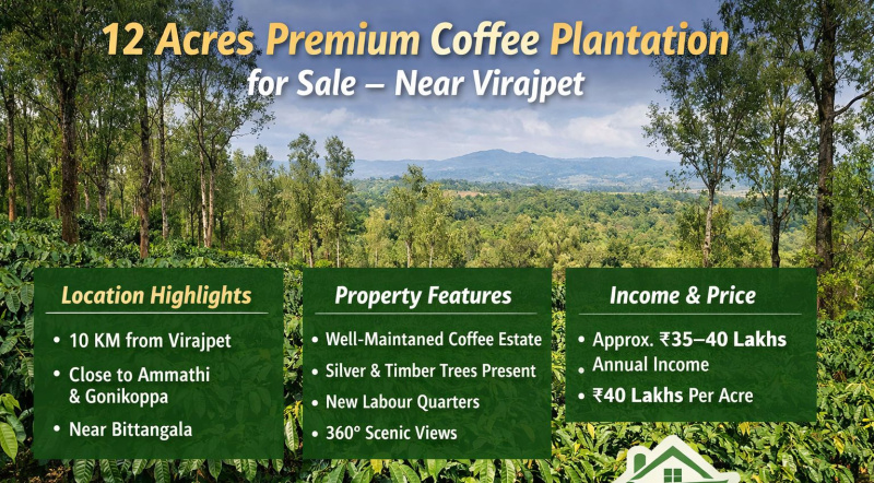  12 Acre Agricultural/Farm Land for Sale in Virajpet, Kodagu