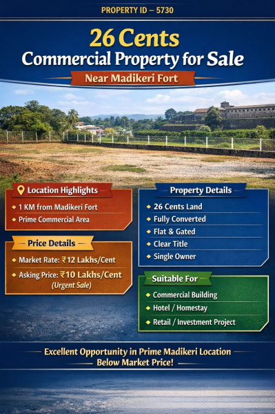  26 Cent Commercial Land for Sale in Madikeri, Kodagu