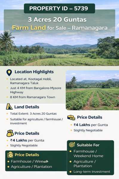  3 Acre Agricultural/Farm Land for Sale in Ramanagara, Bangalore