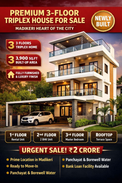 3 BHK 3900 Sq.ft. House for Sale in Madikeri, Kodagu