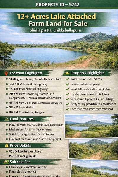  12 Acre Agricultural/Farm Land for Sale in Sidlaghatta, ChikBallapur