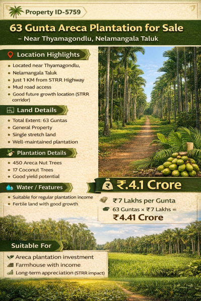  63 Guntha Agricultural/Farm Land for Sale in Nelamangala, Bangalore