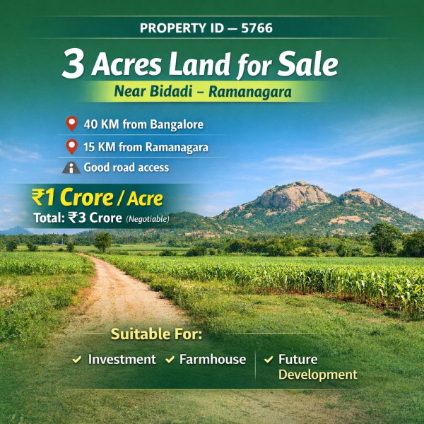  3 Acre Agricultural/Farm Land for Sale in Ramanagara, Bangalore
