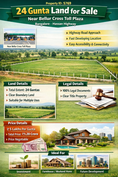  24 Guntha Commercial Land for Sale in Hirisave, Hassan