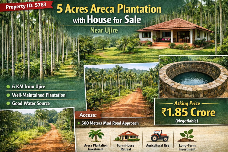  5 Acre Agricultural/Farm Land for Sale in Ujire, Mangalore
