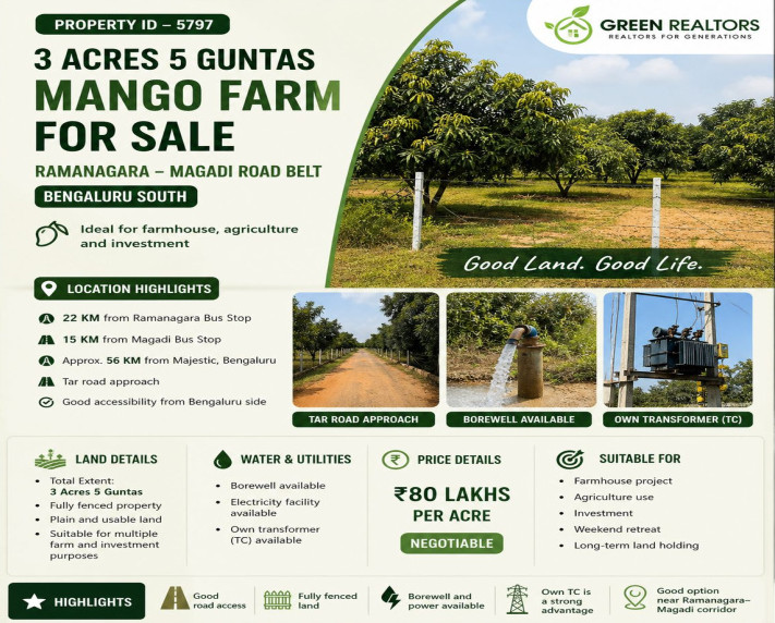  4 Acre Agricultural/Farm Land for Sale in Magadi Road, Bangalore
