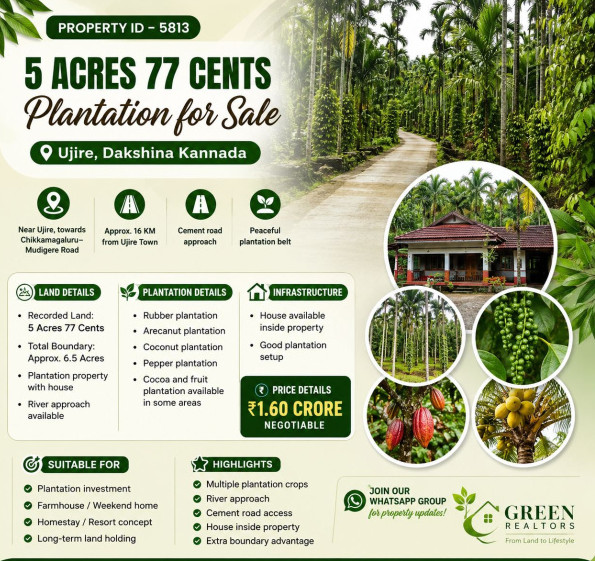 6 Acre Agricultural/Farm Land for Sale in Ujire, Mangalore