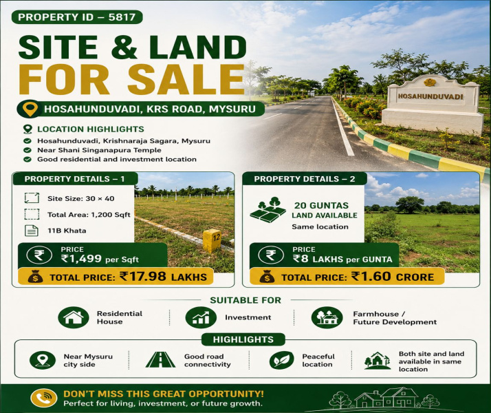  1200 Sq.ft. Commercial Land for Sale in Krs Road, Mysore