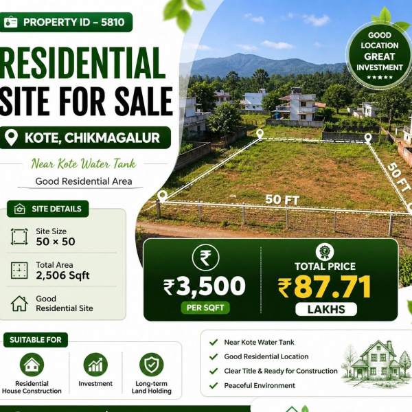  2506 Sq.ft. Residential Plot for Sale in Kote, Chikmagalur
