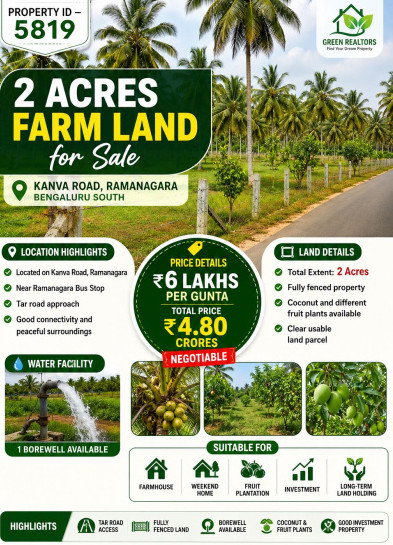 2 Acre Agricultural/Farm Land for Sale in Ramanagara, Bangalore