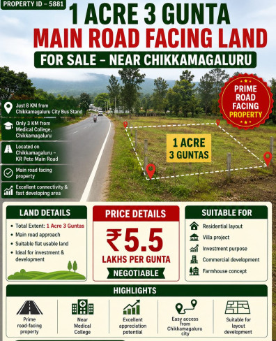  1 Acre Agricultural/Farm Land for Sale in Kote, Chikmagalur
