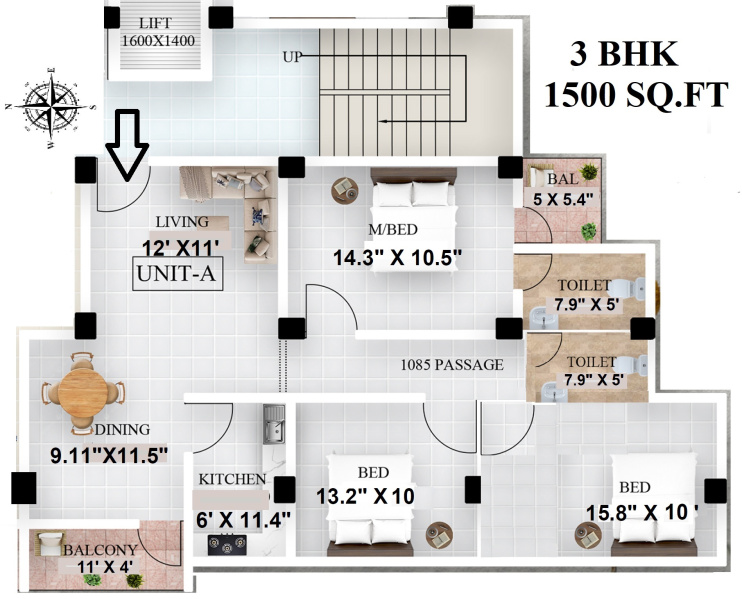 3 BHK 1500 Sq.ft. Apartment for Sale in Lalmati, Guwahati