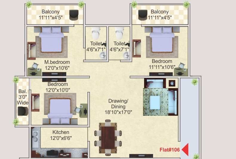 3 BHK Apartment 1360 Sq.ft. for Sale in Swarjpuri Kendui, Gaya