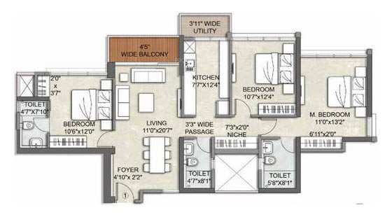 3 BHK Apartment 1627 Sq.ft. for Sale in Thane West