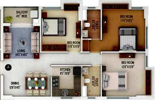 3 BHK Apartment 1062 Sq.ft. for Sale in