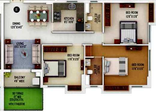 3 BHK Apartment 1123 Sq.ft. for Sale in