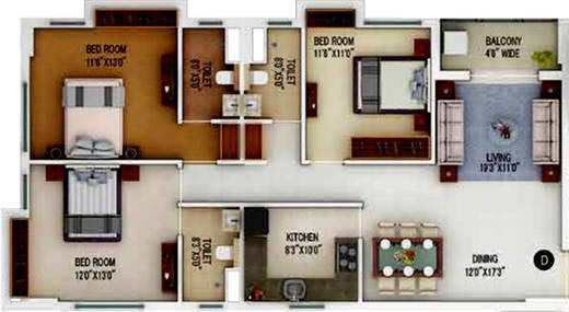 3 BHK Apartment 1247 Sq.ft. for Sale in